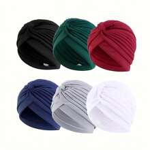 Awegeo 1/2/3/6pcs Women's Solid-Color Multi-Functional Headwear Set - Adjustable Turban-Style Bonnet With Breathable Lining For Hair Protection & All-Day Comfort, Premium Jersey Knit Stretch Fabric For Secure Fit