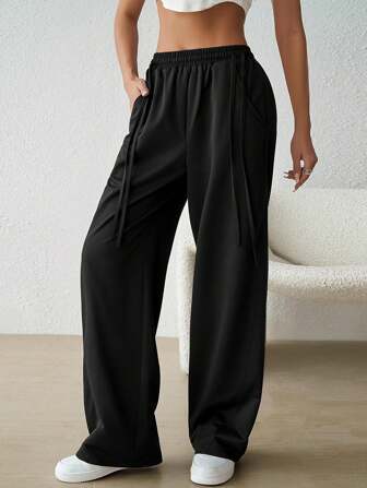 Solid Color High Waist Letter Print Pattern Casual Tapered Pants