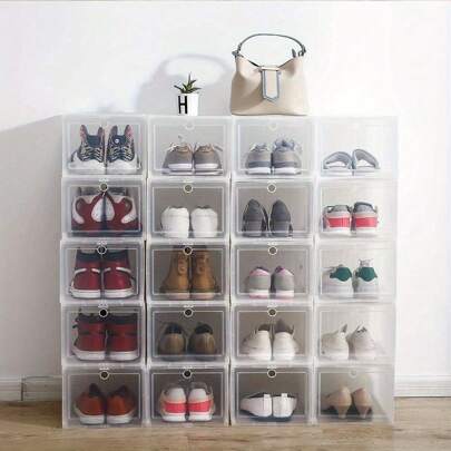 6PCS Clear Plastic Shoe Storage Boxes Drawer Durable Stackable Foldable Organiser Shoe Organiser Clear Shoe Boxes
