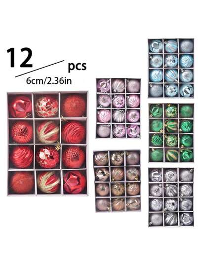 12件套圣诞球装饰品，圣诞球套装，圣诞装饰品，节日挂球，圣诞树装饰挂球，房间装饰，家居装饰，办公室装饰，主题派对装饰，圣诞装饰，圣诞球圣诞装饰品，家居圣诞礼物，圣诞装饰