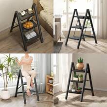 3 Step Ladder Folding Small Step Ladder With Anti-Slip Wide Steps 3-Step Lightweight Foldable Ladder Indoor Steel Stepladder Portable Three Steps Household Ladder Step Stool For Kitchen Home - Black - View 5