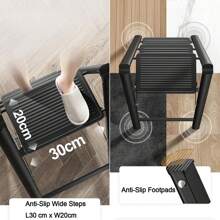 3 Step Ladder Folding Small Step Ladder With Anti-Slip Wide Steps 3-Step Lightweight Foldable Ladder Indoor Steel Stepladder Portable Three Steps Household Ladder Step Stool For Kitchen Home - Black - View 4