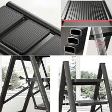 3 Step Ladder Folding Small Step Ladder With Anti-Slip Wide Steps 3-Step Lightweight Foldable Ladder Indoor Steel Stepladder Portable Three Steps Household Ladder Step Stool For Kitchen Home - Black - View 3