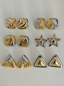 1 paire Boucles d'oreilles géométriques, Boucles d'oreilles en acier de titane exquises à double anneau, Boucles d'oreilles minimalistes en forme de croix, Petits anneaux de deux couleurs, Cadeaux quotidiens pour Noël et fêtes