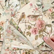 12 张复古剪贴簿纸，复古花朵剪贴簿纸日记用品美学房间装饰用于书写绘画，旅行日记艺术工艺日记装饰用品 - 彩色 - 查看 6