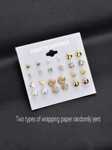 12 Pairs Simple Golden Cubic Zirconia Stud Earrings, Suitable For Daily Wear, Random Packaging