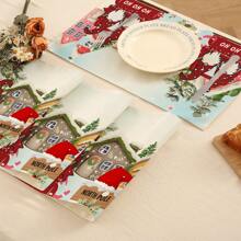 1 cái/4 cái/6 cái Miếng lót đĩa vải lanh Giáng sinh, Người tuyết, Cây thông Noel, Bông tuyết, Ông già Noel, Hoa văn tuần lộc, Miếng lót đĩa bền cho gia đình, nhà hàng và phòng ăn, Đồ trang trí nhà Giáng sinh - Nhiều màu - Xem 4