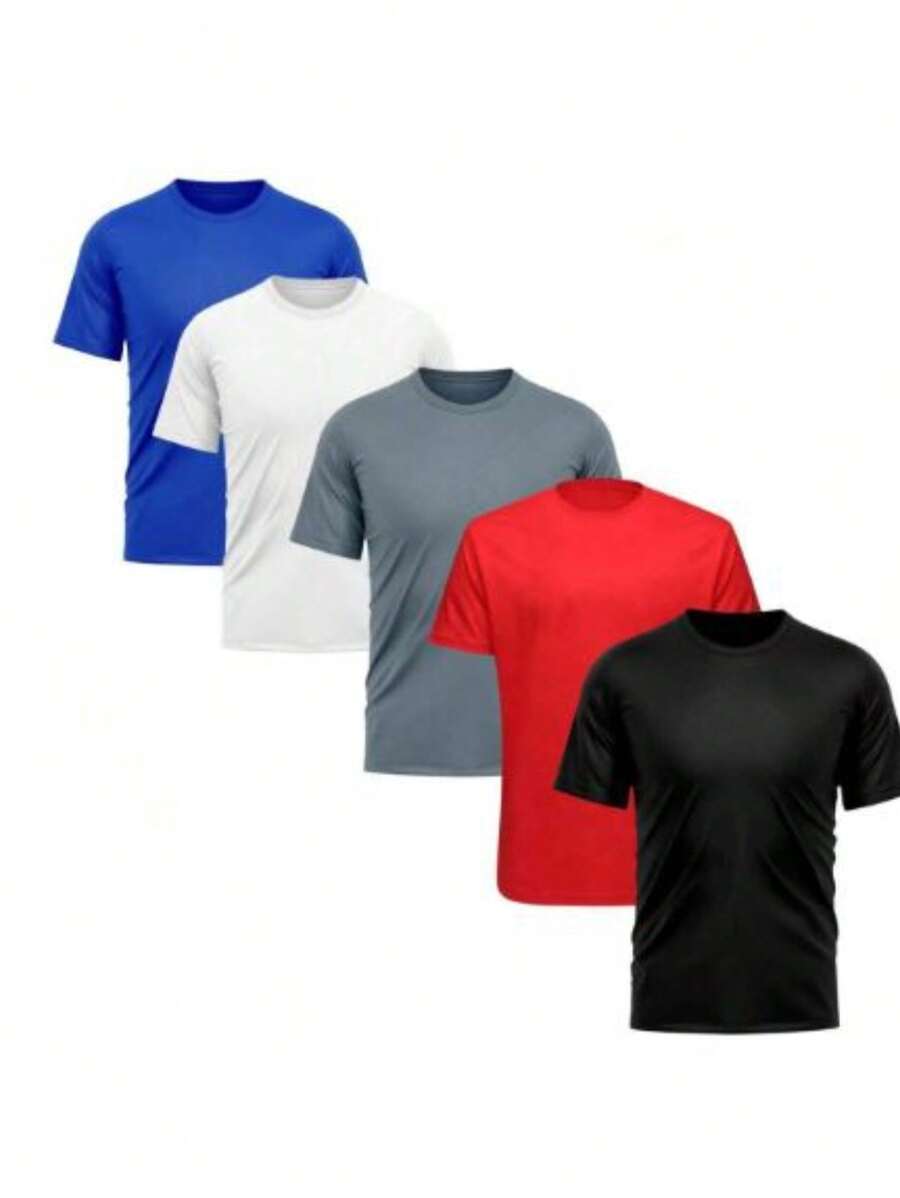 Men's DRY FIT T-Shirt Crew Neck Slim Fit Round Neck Short Sleeve Basic Casual Workout Gym Shirt - 黑色 - 查看 1