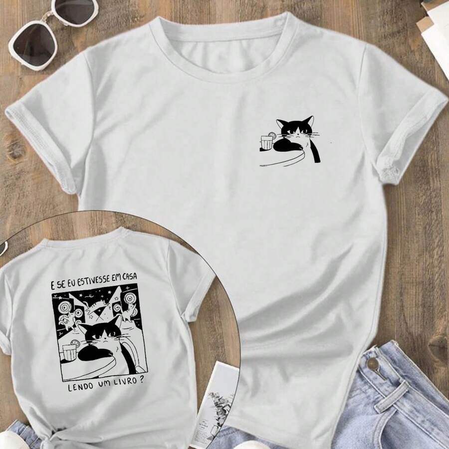 Women's T-Shirt Front And Back Printed And If I Were At Home Reading A Book T-Shirt Various Colors 100% Cotton - trắng - Xem 1