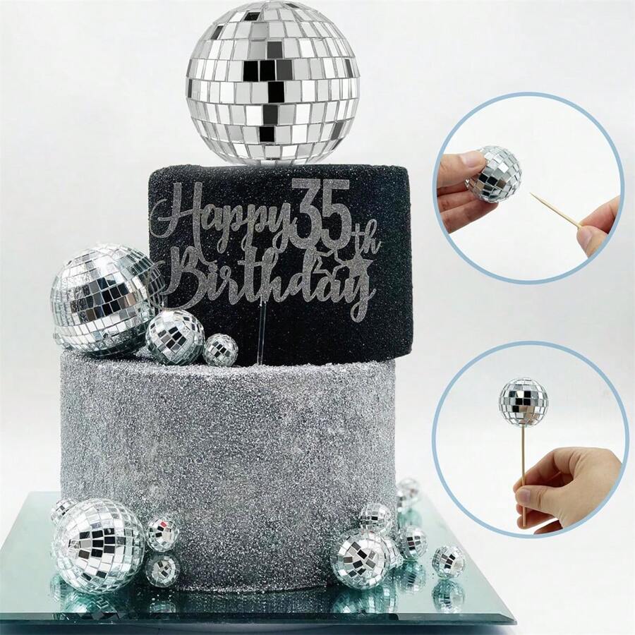 1pcDisco Ball Cake Mirror Ball Cake Decoration PlugIn Disco Ball With