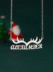Personalized Name Antler Pendant Necklace For Women Men Classic Christmas Gift Customized Nameplate Pendant Necklace Choker In Silver Gold Color Stainless Steel Jewelry Accessories Christmas Gift Is A Thanksgiving Gift For Her