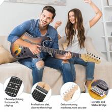 Guitarra eléctrica de 39 pulgadas de tamaño completo, kit de guitarra eléctrica de Body sólido, pastilla HSS, kit de iniciación que incluye amplificador, bolsa, capo, correa, cuerdas, afinador, cable, púas, guitarra eléctrica para principiantes - Pastillas HSS AMY-30 de Sunset Color - Ver 6