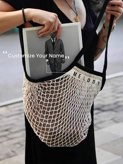 Personalised Name Mesh Bag With Long Handle Reusable Washable Beach Bag Organizer For Shopping Grocery Bag Net Bags Gift For Mother, Multifunction, Versatile, Large Capacity, Lightweight, Functional, All-Purpose, Practical Pink Girls, School Supplies, For Teenagers, Junior High School Students, Middle School Students, High School Senior High School Students, College Students, University Students, Freshman, Sophomore, Underclassmen,Customized Women Shoulder Bags,Street Casual Chic
