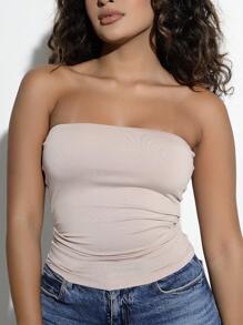 Cropped Strapless Tube Top Tube Top With Lining - 米色 - 查看 3