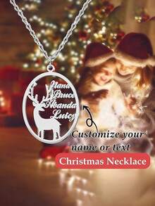 1PC Christmas Personalized Mother Pendant Snowflake Christmas Name Necklace Christmas Reindeer Necklace 1-4 Surnames Customized Unique Carved Necklace, Suitable For Family / Mother / Friends / The Best Christmas Gift - Style 2 - View 17