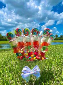 25/50/100 piezas Bolsas de plástico para pinchos de caramelos! Detalles para fiesta de cumpleaños, decoración de fiesta, regalo de cumpleaños, favor de fiesta de cumpleaños, pinchos de caramelo, suministros de embalaje de caramelos - transparente - Ver 8