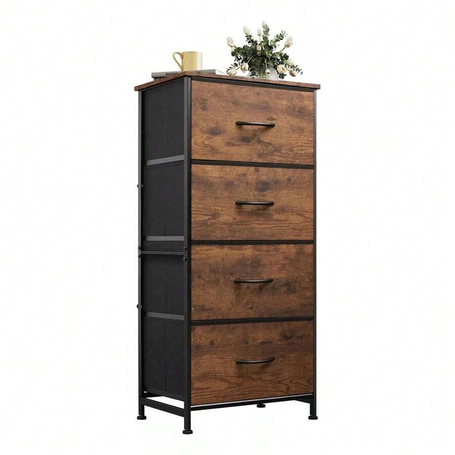 Chest Of Drawers With 4 Drawers, Fabric Structure, Bedroom - Maroon - View 1