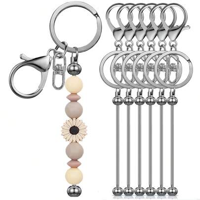 1/3/6/12/24/36 Beaded Keychain Strips, Zinc Alloy Blank Beaded Keychain DIY Accessory Set, Suitable For Pendant/ Jewelry/ Gift Making