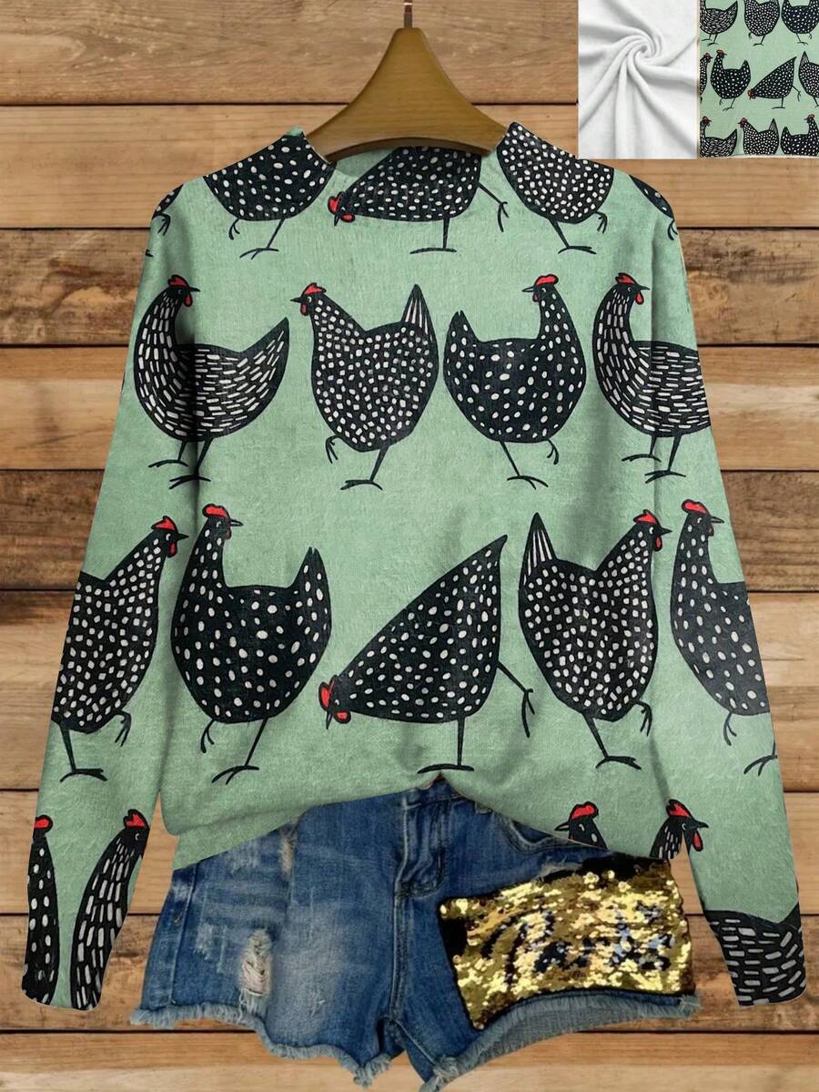 Maglione stile casual oversize con grafica di gallo
