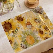 4 miếng lót đĩa hình hoa hướng dương, giáng sinh, chào mừng, người tuyết, bông tuyết, năm mới vui vẻ, bánh sinh nhật vui vẻ, miếng lót bàn bếp bằng vải lanh, đồ dùng nhà bếp, đồ trang trí tiệc và nhà hàng - Nhiều màu - Xem 3