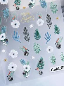 5D 蓝色雪花圣诞指甲贴纸 3 件装彩色红绿花瓣花卉印花树叶设计 DIY 冬季自粘凝胶抛光贴花滑块美甲配件美甲装饰 - 彩色 - 查看 6