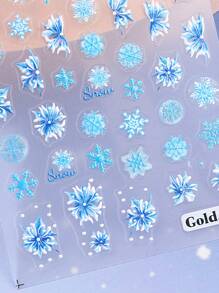 5D 蓝色雪花圣诞指甲贴纸 3 件装彩色红绿花瓣花卉印花树叶设计 DIY 冬季自粘凝胶抛光贴花滑块美甲配件美甲装饰 - 彩色 - 查看 4