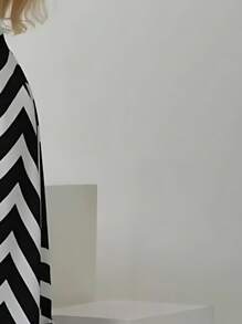 Long Zig Zag Striped Halter Dress - Black - View 1