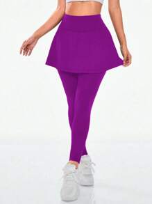 Leggings Skirt Ruffle Fitness Legging High Waist Comfort At The Gym - 紫色 - 查看 2