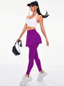 Leggings Skirt Ruffle Fitness Legging High Waist Comfort At The Gym - 紫色 - 查看 5