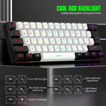 61-Key Wired Membrane Gaming Keyboard With RGB Backlight, Suitable For PC/Gamers, Typists, Travelers And Business Users, Compact And Portable - G61-WB - 查看 5