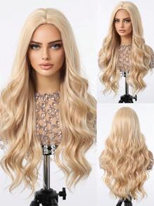 24英寸高品质自然波浪中长卷金色合成纤维假发，适合日常佩戴、节日、派对、角色扮演、万圣节、圣诞节和其他场合。 - 金色 - 查看 6