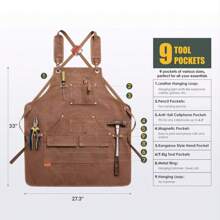 Tạp dề làm mộc cho nam có 9 túi đựng dụng cụ, tạp dề vải bạt phủ sáp bền chắc, quà tặng cho nam giới, dây đeo chéo lưng có thể điều chỉnh - Thích hợp cho thợ máy xưởng, kỹ thuật viên, thợ mộc, thợ rèn và người làm vườn., Nhà bếp, phòng tắm, gia đình, nhà cung cấp đồ gia dụng - Màu Khaki - Xem 6