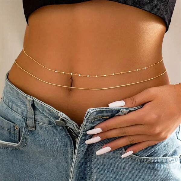 Set de 2 cadenas para la cintura de cobre de estilo delgado - Estilo sexy vintage, cadena corporal para playa de verano, accesorios de moda para mujer, delicados, ajustables, perfectos para actividades al aire libre