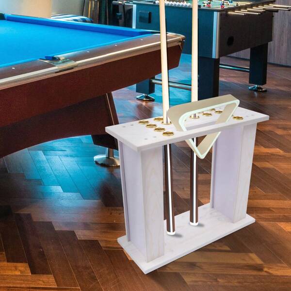 Futchoy Futchoy Soporte para tacos de billar Soporte de esquina 16 tacos Bolas de billar Snooker Madera Blanco 16 Hoyos Estante de tacos de billar