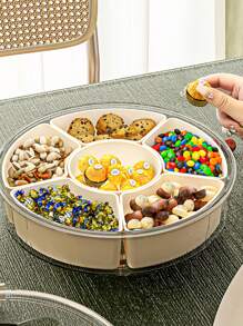1pc Food Container Box With Divider Tray, Lid And Handle, Portable Rotating Snack Platter, Suitable For Candies, Fruits, Nuts, Snacks, Party, Entertainment, Picnic Christmas Gift