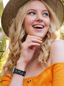 1pc Compatible With Apple Watch Band Women Engraved Cute Butterfly Pattern Strap Fashion Soft Sports Silicone Strap Compatible With Apple Watch 38/40/41/42/44/41/45/46/49mm Rivet Buckle Strap Compatible With Apple Watch Series Ultra/11/10/9/8/7/6/Se/5/4/3 Replacement Strap No Fading Butterfly Element Fashion Strap - Black With White Butterfly - View 7