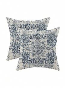 1 Stück Kissenbezug im Boho-Stil, dekoratives Kissenüberzug mit Muster, blauer Teppich Leinen Landhaus Sofa Couch Outdoor Kissenbezug, 45x45cm (ohne Kissenfüllung)