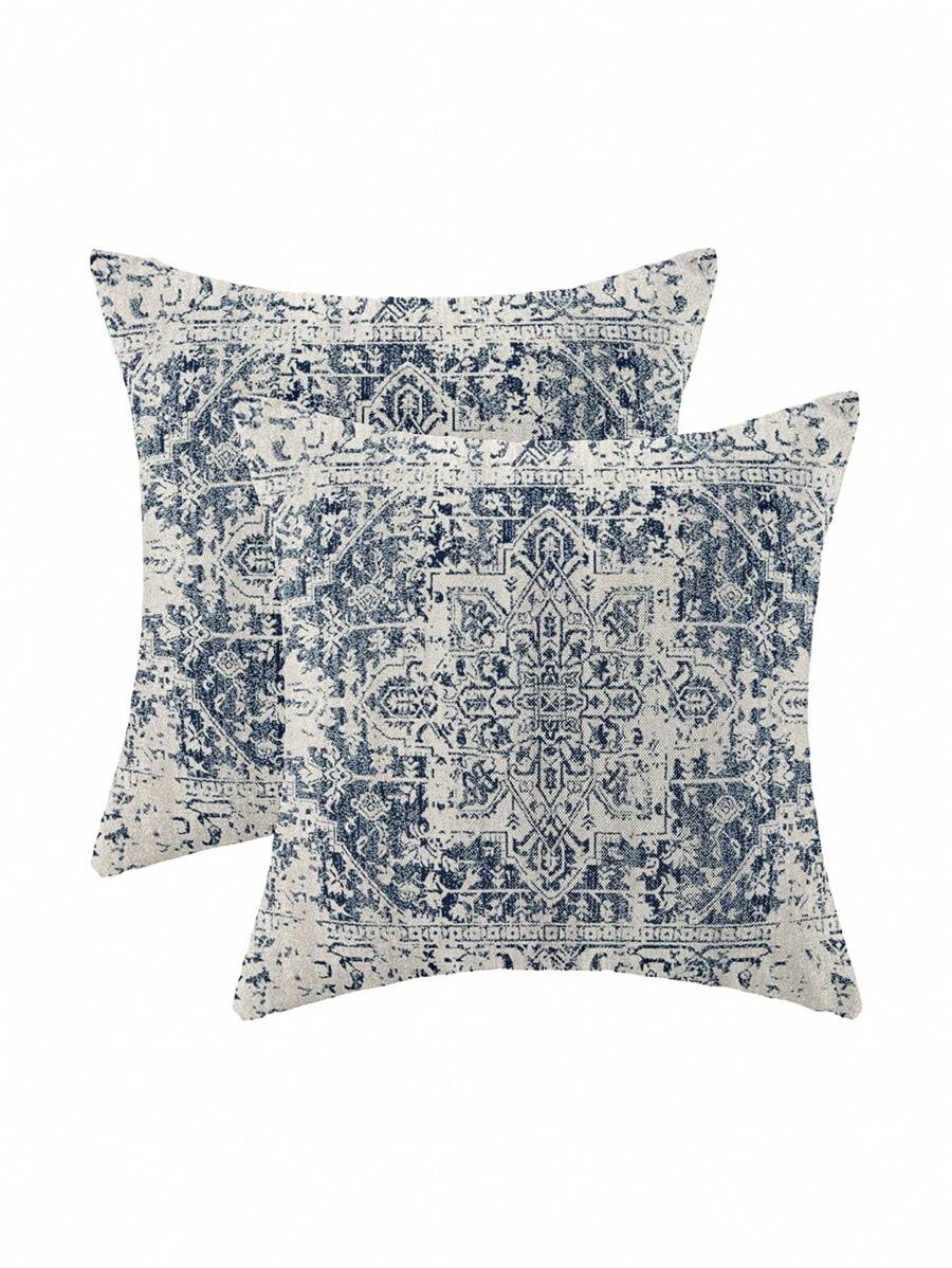 1 Stück Kissenbezug im Boho-Stil, dekoratives Kissenüberzug mit Muster, blauer Teppich Leinen Landhaus Sofa Couch Outdoor Kissenbezug, 45x45cm (ohne Kissenfüllung)