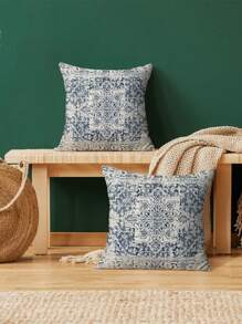 1 Stück Kissenbezug im Boho-Stil, dekoratives Kissenüberzug mit Muster, blauer Teppich Leinen Landhaus Sofa Couch Outdoor Kissenbezug, 45x45cm (ohne Kissenfüllung)