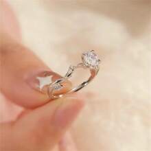 1 chiếc nhẫn nữ Petite & Delicate, nhẫn cưới/đính hôn bằng đồng khảm Cubic Zirconia, thích hợp để đeo hàng ngày, phụ kiện trang sức thanh lịch - trắng - Xem 4