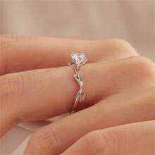 1 chiếc nhẫn nữ Petite & Delicate, nhẫn cưới/đính hôn bằng đồng khảm Cubic Zirconia, thích hợp để đeo hàng ngày, phụ kiện trang sức thanh lịch - trắng - Xem 5