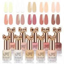 JR JR 10pcs 12ml Gel Nail Polish Set Including Red Pink Nude Gel Polish Kit UV LED Soak Off Polish Home DIY Top Coat Base Coat Gifts For Girl