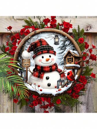 눈사람과 홍단추 나무 표지판, 눈이 오게 하는 표지판, 2D 프린트, 다목적, 미리 천공된 축제 걸이 장식품 가정, 문, 마당, 현관, 카페, 레스토랑, 침실, 별장 장식품, 크리스마스 선물