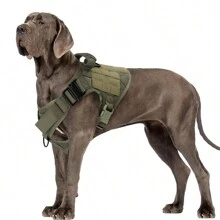 Tactical Dog Harness Set With Adjustable Training Vest, Leash, Collar, 12pcs Patches, Water Bottle Holder And Waist Bag For Small, Medium And Large Dog Breeds - Durable Nylon Fabric With Heavy Duty Metal Buckles - xanh quân đội - Xem 2