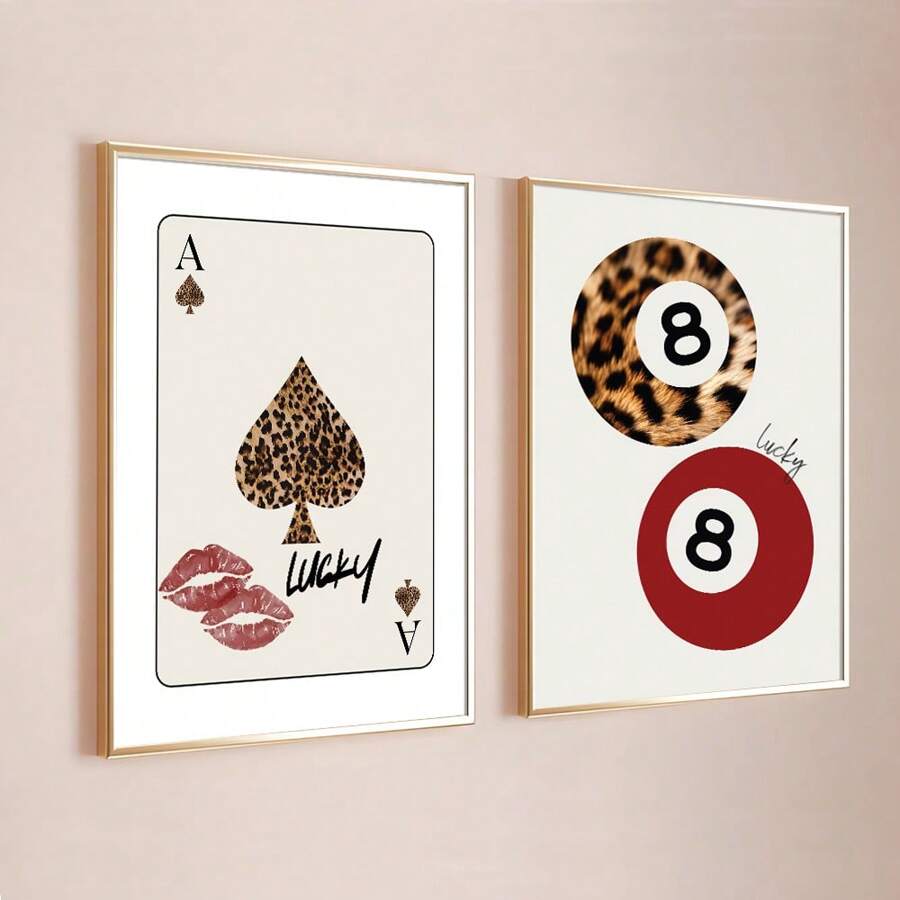 Set Of 2 Unframed Leopard 8 Ball Card Trendy Art Poster Aesthetic Y2K