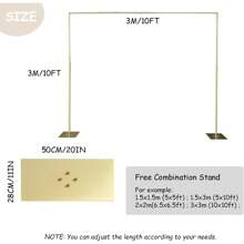 Futchoy Professional Backdrop Stand Pipe Kit,10'x 10' Heavy Duty Adjustable Height Background Support System Curtain Frame Telescopic With Steel Base For Wedding Party Photography Show Display,Gold Party Favors Room Decor Bride - 彩色 - 查看 3