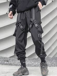 Men's Techwear Clothing Hip Hop Pants Black Streetwear Gothic Sweatpants Tactical Cargo Pants For Men - 黑色 - 查看 4