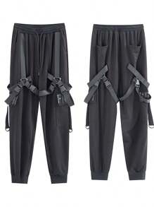 Men's Techwear Clothing Hip Hop Pants Black Streetwear Gothic Sweatpants Tactical Cargo Pants For Men - 黑色 - 查看 7