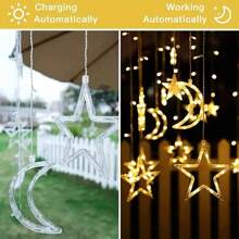 Luces de cadena con estrellas y lunas, operadas con batería con control remoto, luces de cortina LED, guirnalda solar, luces LED con estrellas y lunas, para decoración de Ramadán, dormitorio, boda nórdica, fiesta, jardín, camping, patio, decoración navideña, interior y exterior, decoración del hogar, decoración de fiestas, decoración de vacaciones, regalo de Navidad, adornos del árbol de Navidad