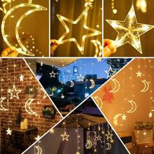 Luces de cadena con estrellas y lunas, operadas con batería con control remoto, luces de cortina LED, guirnalda solar, luces LED con estrellas y lunas, para decoración de Ramadán, dormitorio, boda nórdica, fiesta, jardín, camping, patio, decoración navideña, interior y exterior, decoración del hogar, decoración de fiestas, decoración de vacaciones, regalo de Navidad, adornos del árbol de Navidad